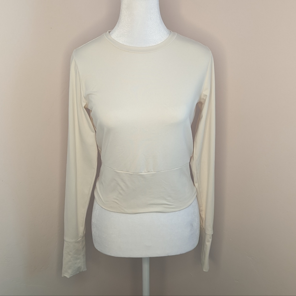 Calia Spandex Long Sleeve Crop Top in Cream